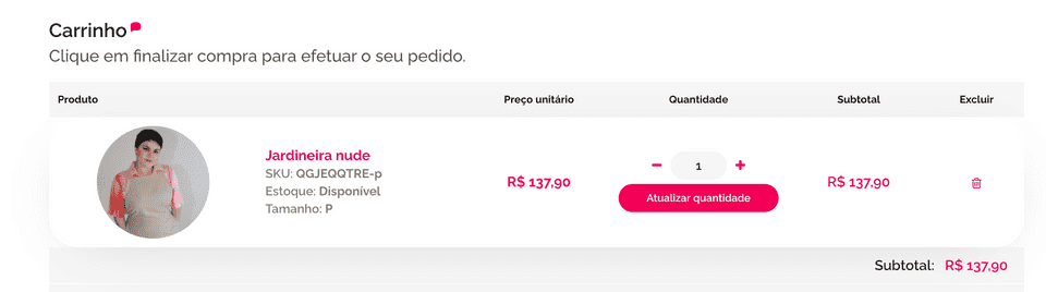 Detalhe do item no carrinho