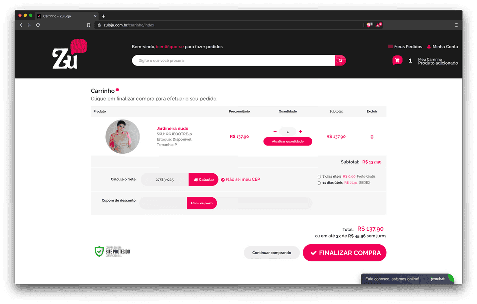 Página de carrinho completa