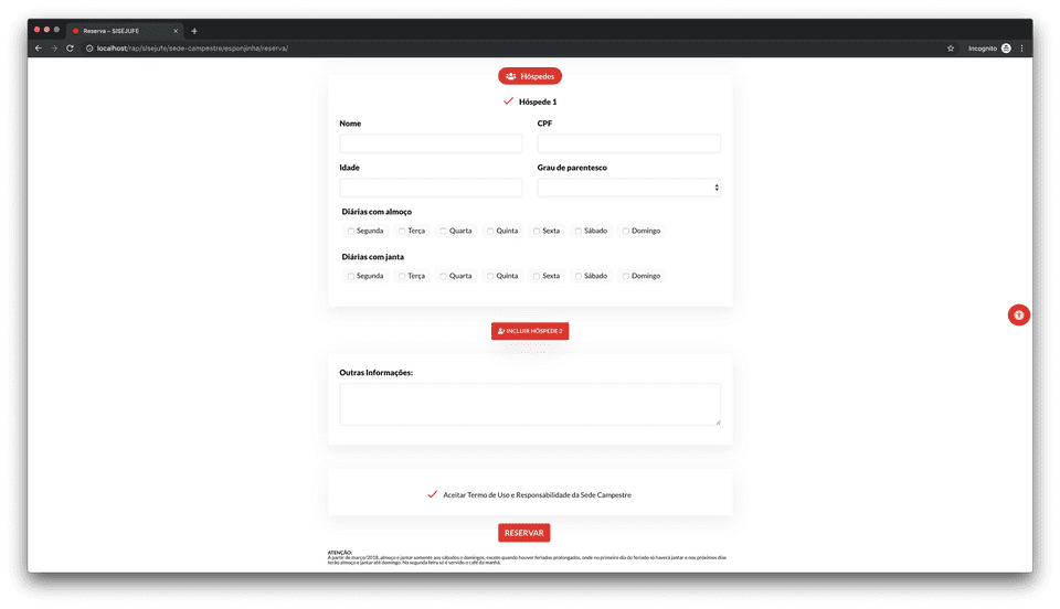 Refatoração do sistema de hospedagem