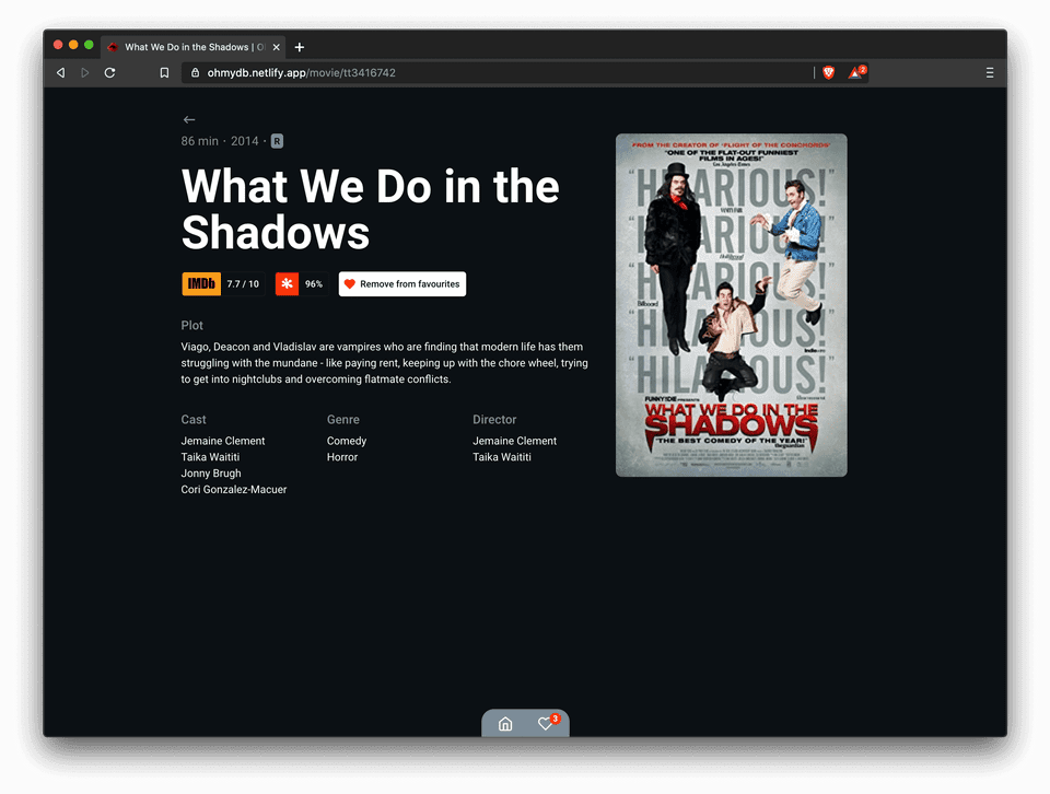 Filme favoritado detalhe para remover